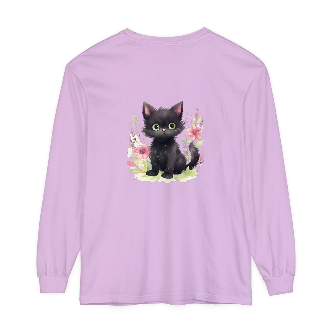 Adorable Playful Kitten Floral Watercolor T-Shirt with vibrant and colorful design