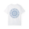 Unisex garment-dyed t-shirt featuring a handmade mandala design, created by hand