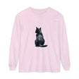 Watercolor black cat long sleeve t-shirt with vibrant and intricate design