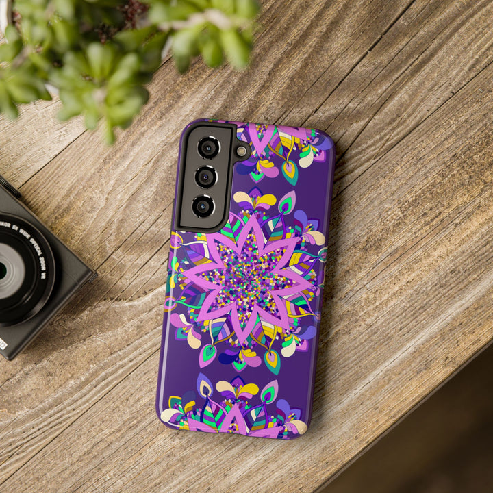 Hand drawn purple Mandala Art phone case designed for iPhone X/XS