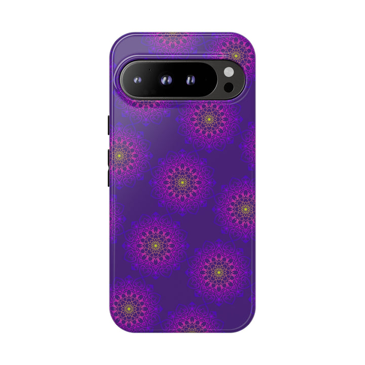 Intricate Purple Floral iPhone Case with Bold Mandala Design