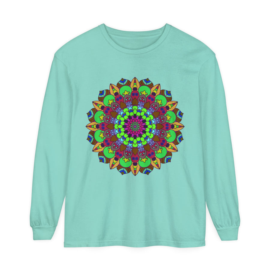 Colorful Mandala Unisex Long Sleeve T-Shirt featuring vibrant, intricate design