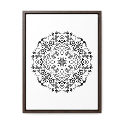 Beautiful handmade black and white mandala art on gallery canvas wraps, perfect for vertical framing and wall display