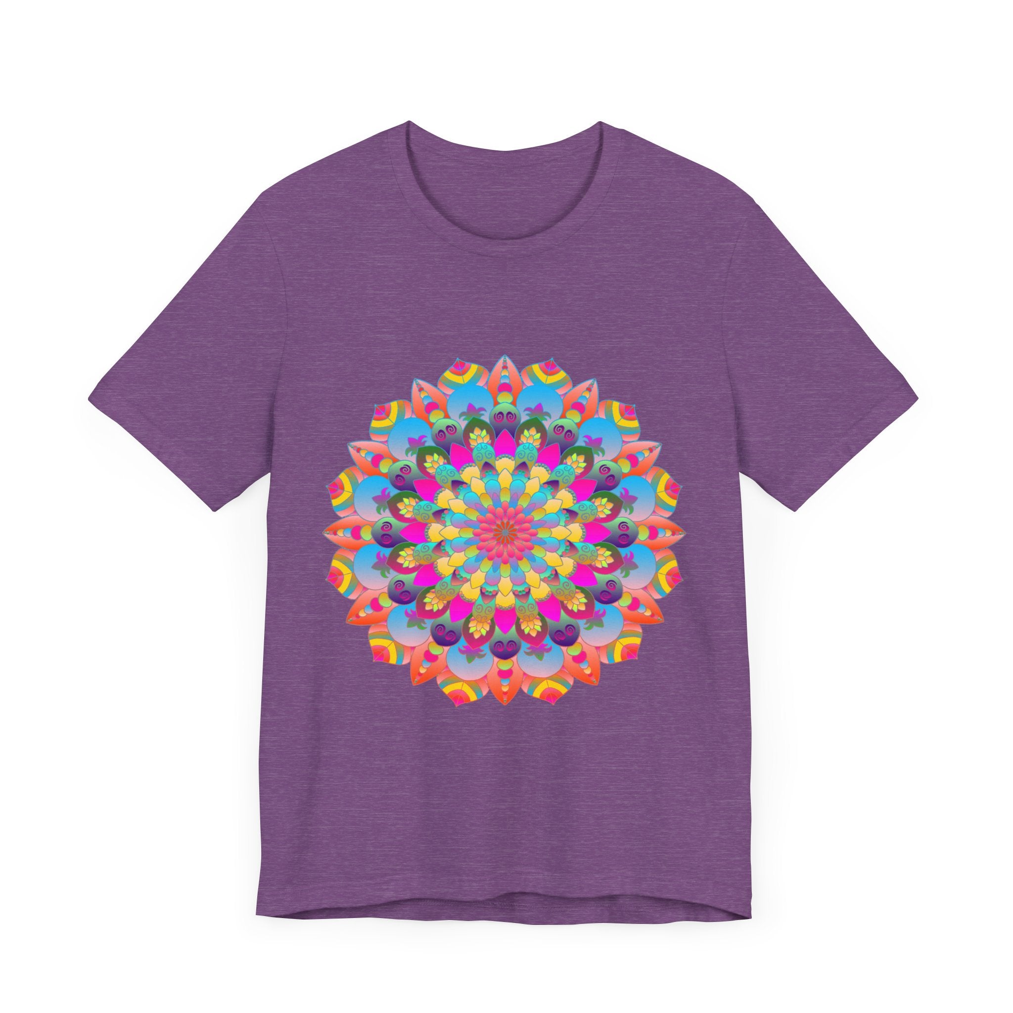 Colorful Mandala Flower T-Shirt featuring vibrant psychedelic art design for a bold and unique fashion statement