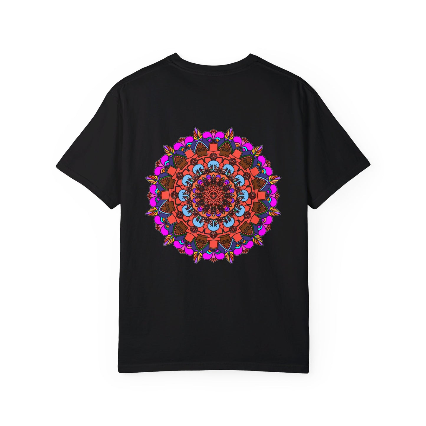 Unisex mandala t-shirt featuring hand-drawn mandala art made from 100% ring-spun cotton, and garment-dyed for extra comfort