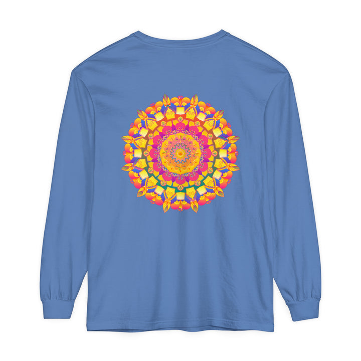 Colorful Mandala Long Sleeve T-Shirt featuring vibrant psychedelic art and intricate patterns