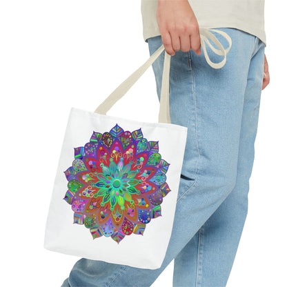 Large AOP Mandala Tote Bag featuring a beautiful and colorful design