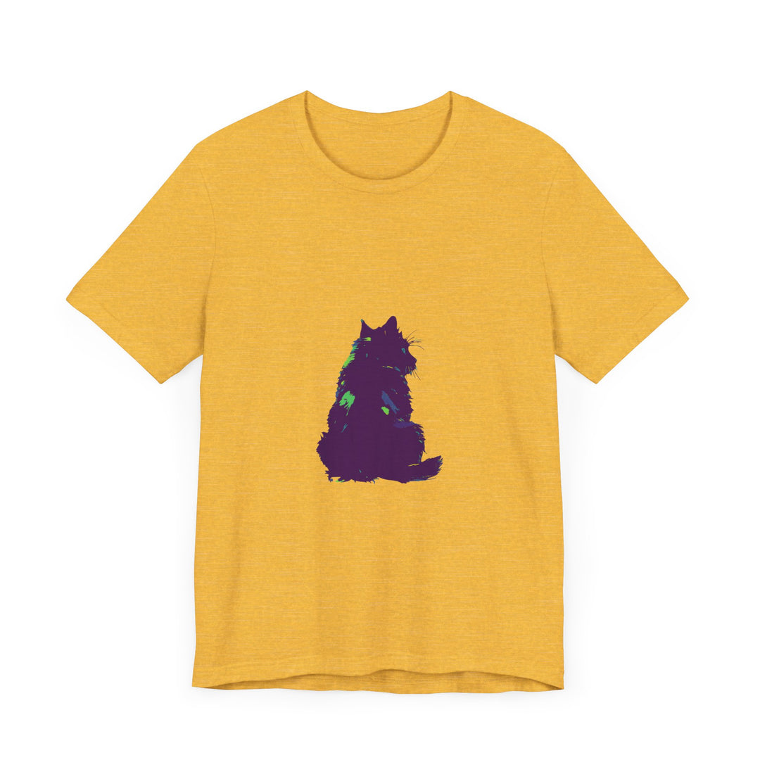 Black Cat Mystery - Colorful Silhouette T-Shirt featuring a vibrant and eye-catching design of a black cat in a mysterious and alluring color palette