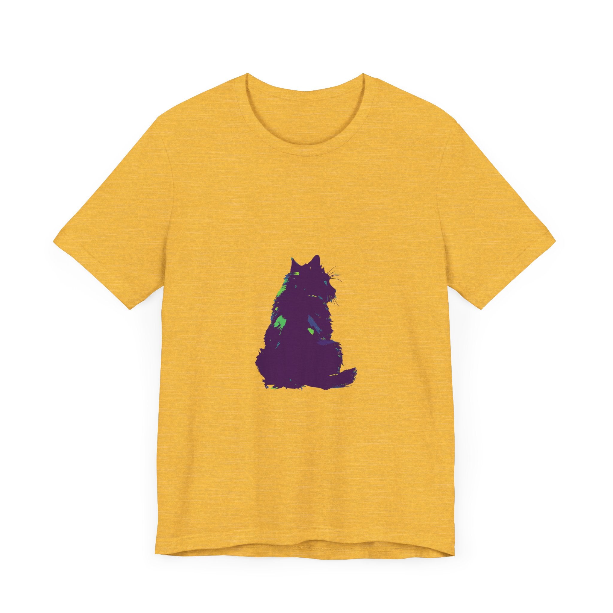 Black Cat Mystery - Colorful Silhouette T-Shirt featuring a vibrant and eye-catching design of a black cat in a mysterious and alluring color palette