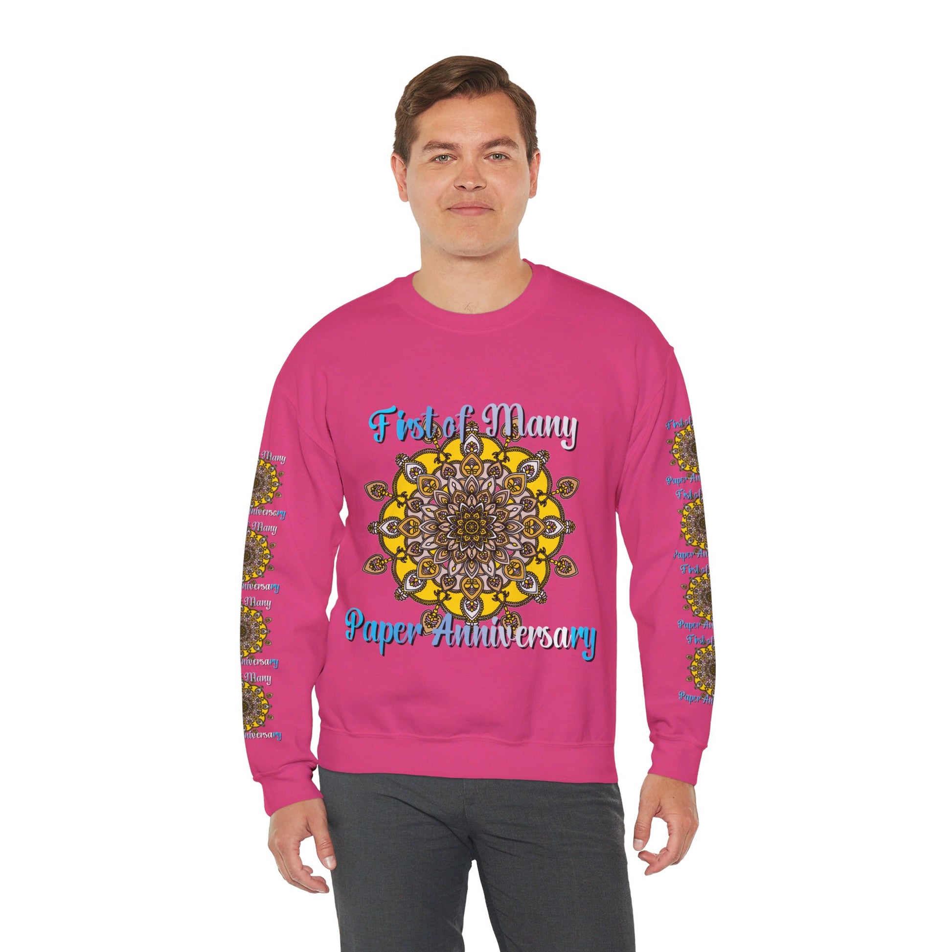 First Year Wedding Anniversary Gift - Unisex Heavy Blend™ Crewneck Sweatshirt in paper anniversary theme, perfect for celebrating the first of many years together