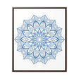 Handmade steel blue Mandala design wall art on gallery canvas wraps, displayed in a vertical frame