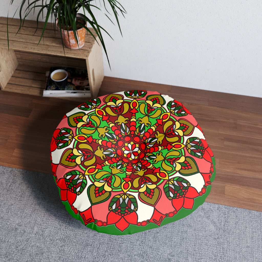 Fine art floor cushion with intricate hand-drawn mandala design