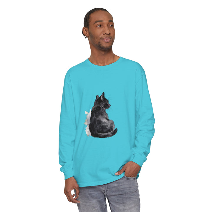 Black Cat Watercolor Long Sleeve T-Shirt, perfect for both men and women