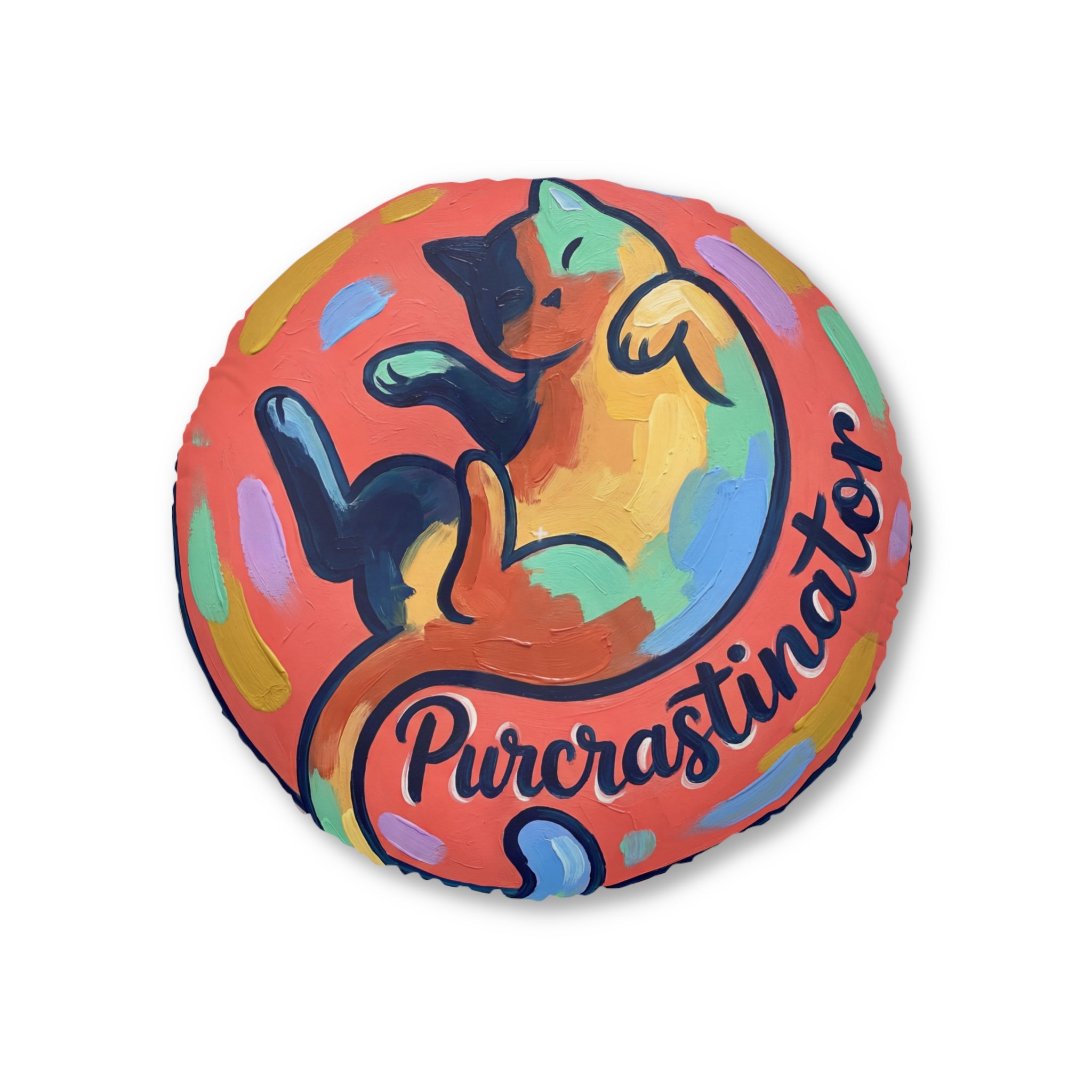 Purrcrastinator Cat Cushion — Cozy Round Floor Pillow