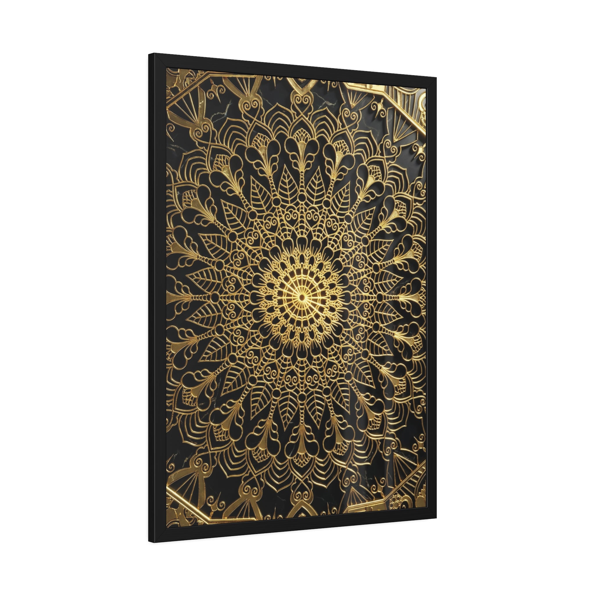 Majestätische Stille – Schwarz-Gold Luxus-Poster mit Rahmen