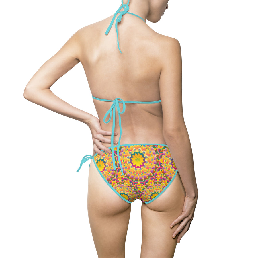 Mandala Print Bikini Set in Bright Yellow and Pink Tones