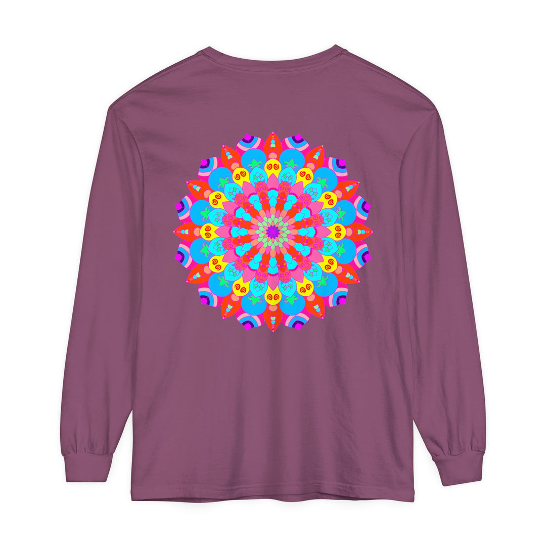 Vibrant and intricate mandala design on a unisex long sleeve t-shirt