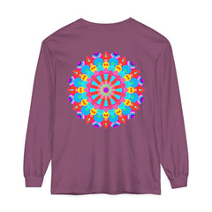 Vibrant and intricate mandala design on a unisex long sleeve t-shirt