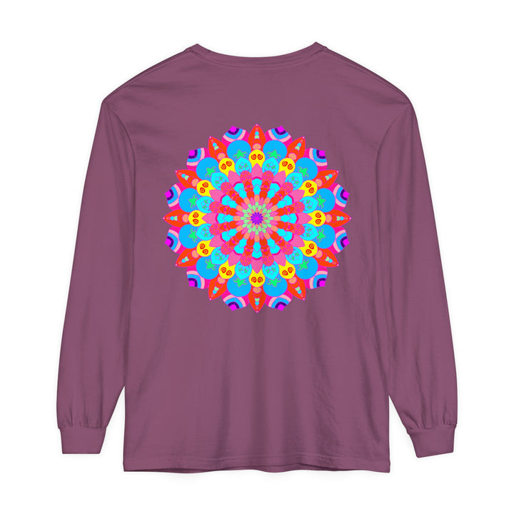 Vibrant and intricate mandala design on a unisex long sleeve t-shirt