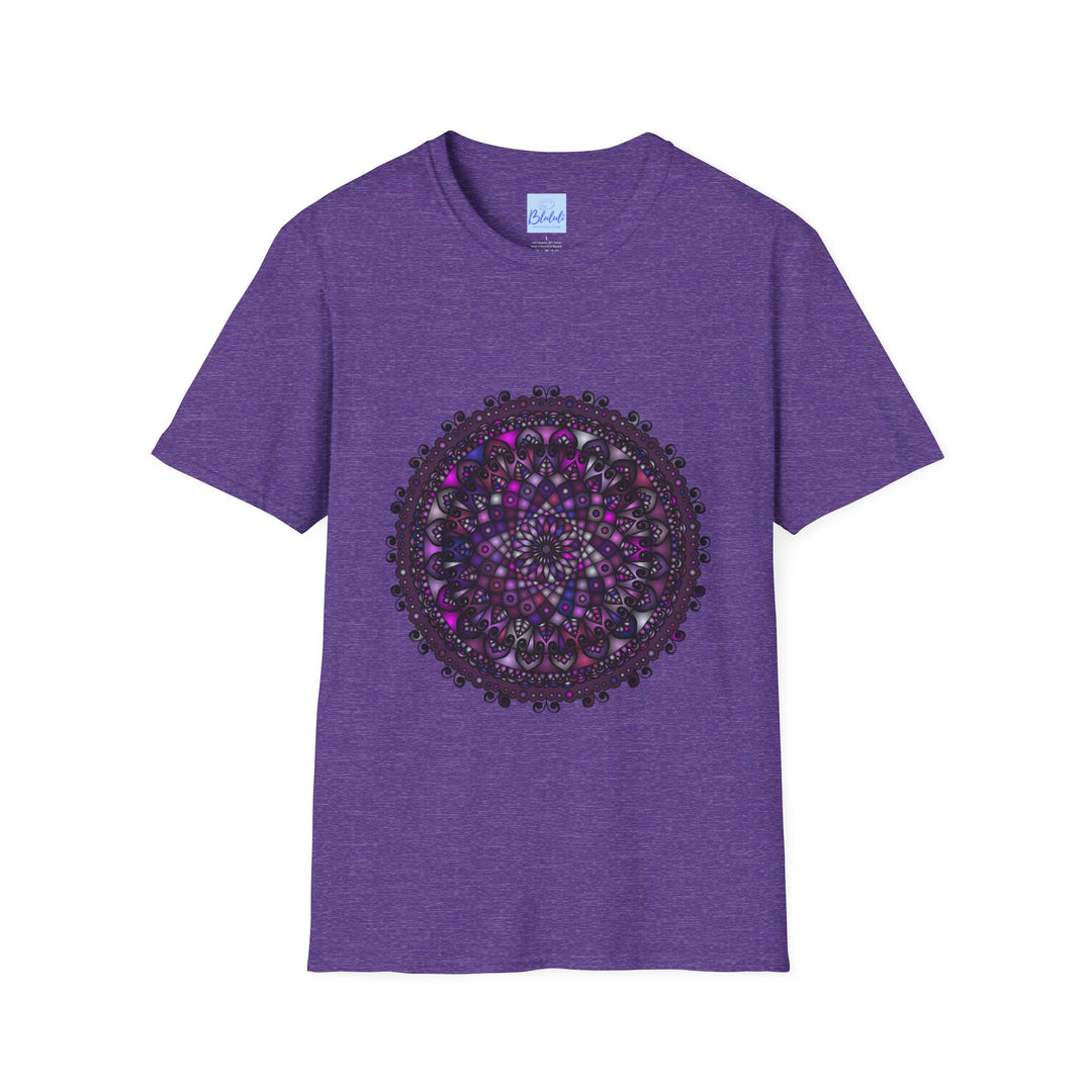 Soft purple unisex t-shirt with intricate mandala hand-drawn design