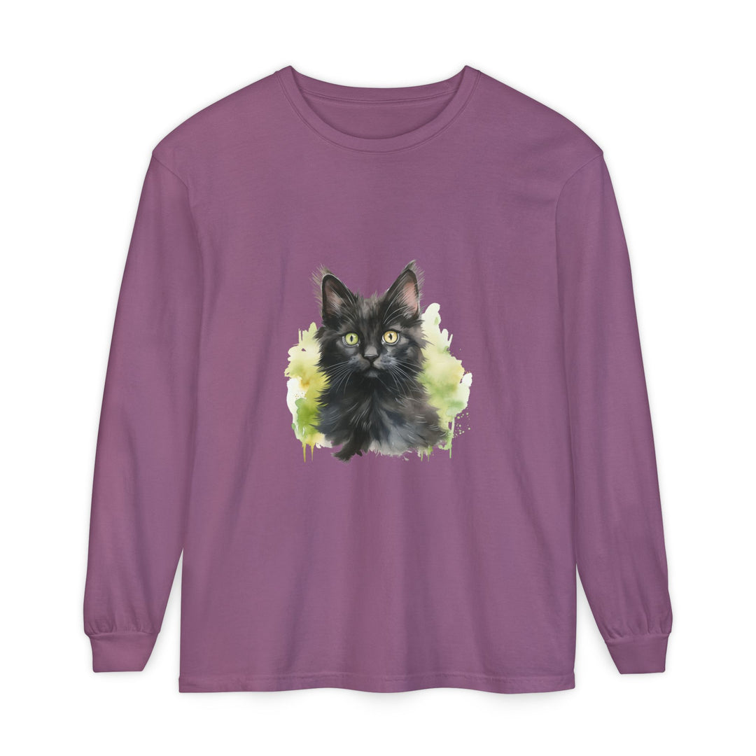 Black Kitten Watercolor Long Sleeve Tee