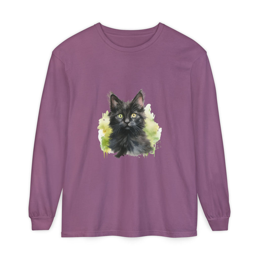 Full Sleeve Tee | Black Kitten Watercolor