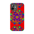 Hand drawn red mandala art phone case with intricate and detailed design