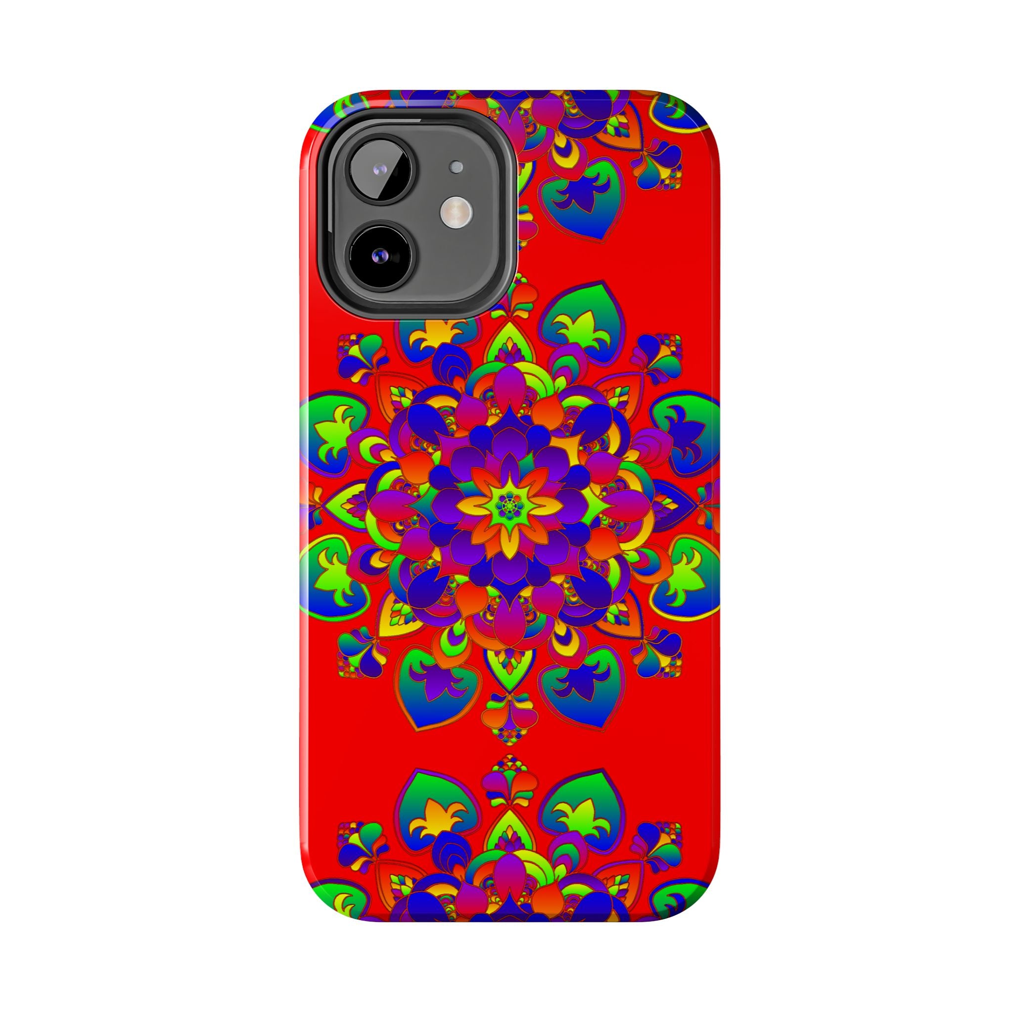 Hand drawn red mandala art phone case with intricate and detailed design