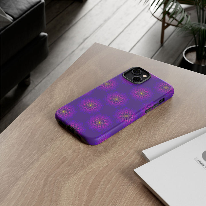 Intricate Purple Floral iPhone Case with Bold Mandala Design