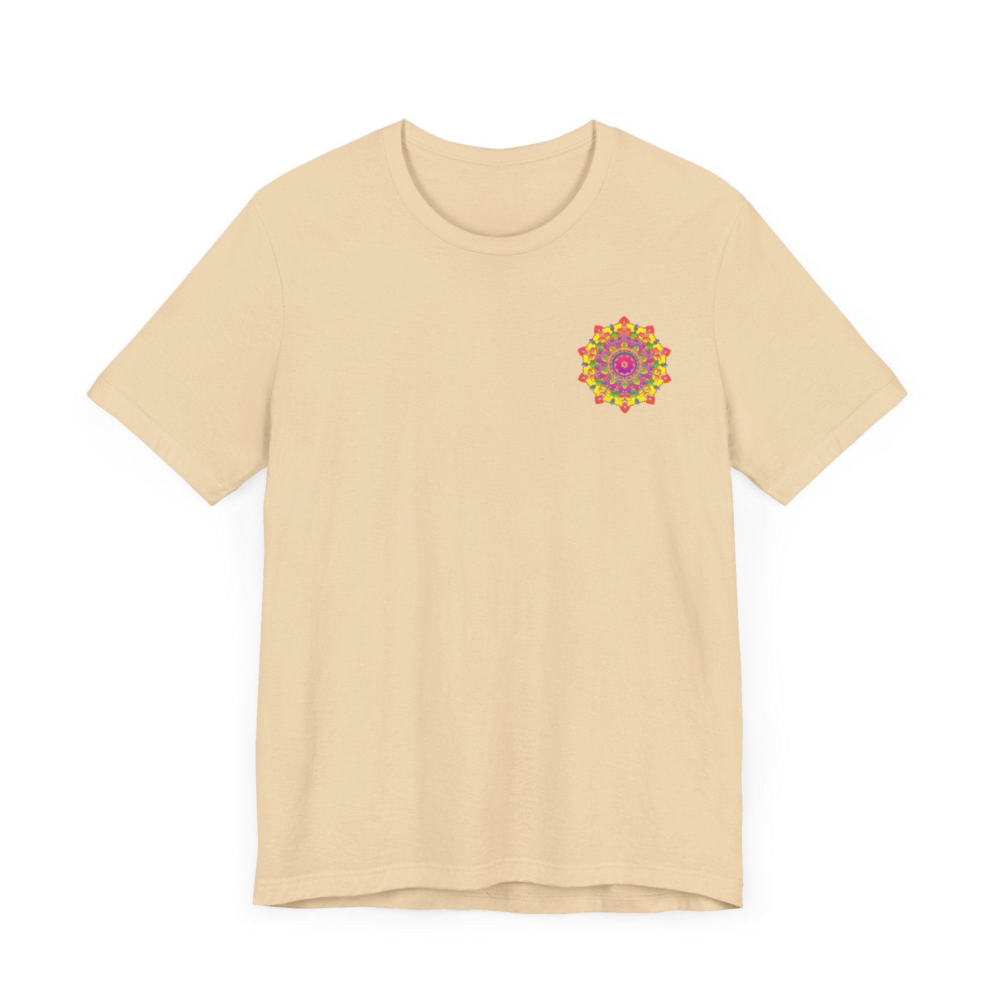 A colorful and intricate mandala design adorns this vibrant tee, symbolizing spiritual peace and harmony for a truly uplifting and positive fashion statement