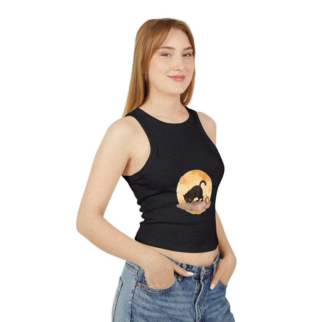 Black Cat & Moon Racerback Tank Top in black for women