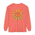 Colorful and intricate mandala design on a unisex long sleeve t-shirt