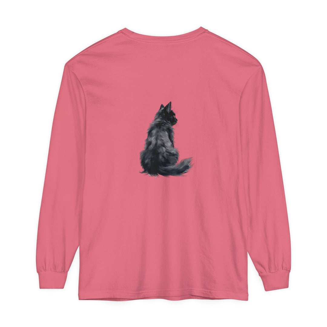 Black Cat Silhouette Unisex Long Sleeve T-Shirt featuring a sleek and stylish feline design on a comfortable, versatile long sleeve tee