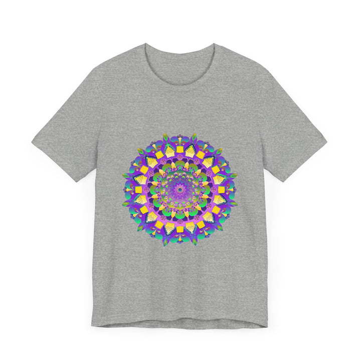 Vibrant mandala tee in shades of blue and purple, featuring intricate designs symbolizing peace and harmony