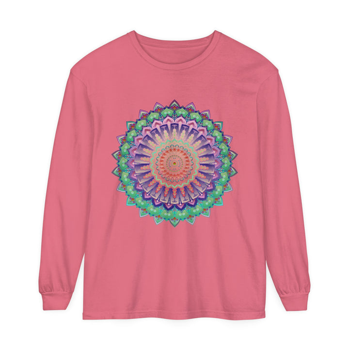 Unisex long sleeve t-shirt featuring a vibrant mandala design on front