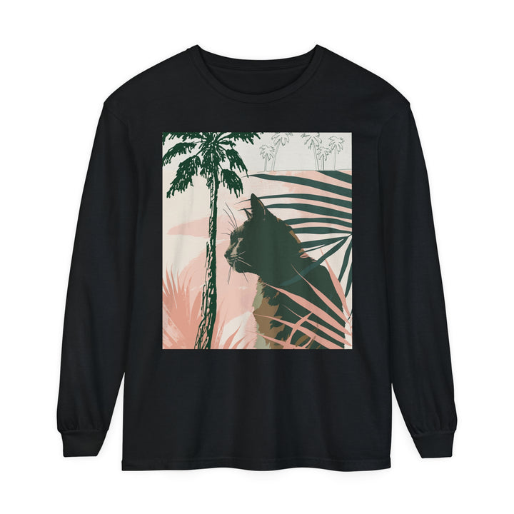 Black Cat Jungle Long Sleeve T-Shirt featuring a fierce black cat alt text 11