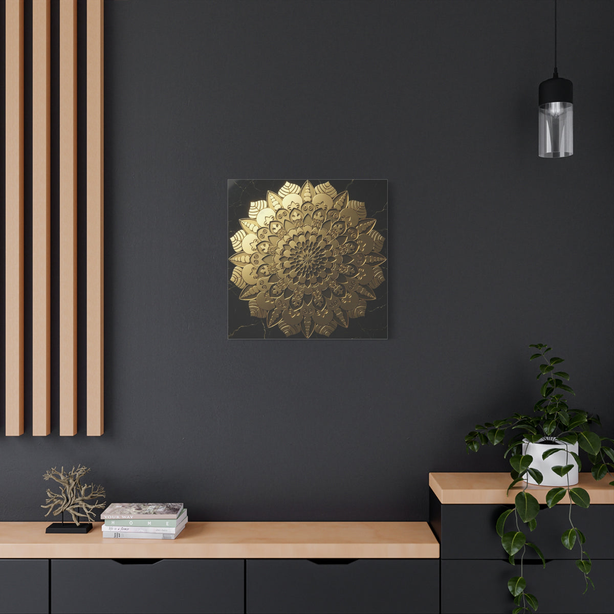 Midnight Mandala Reflection – Stretched Matte Canvas