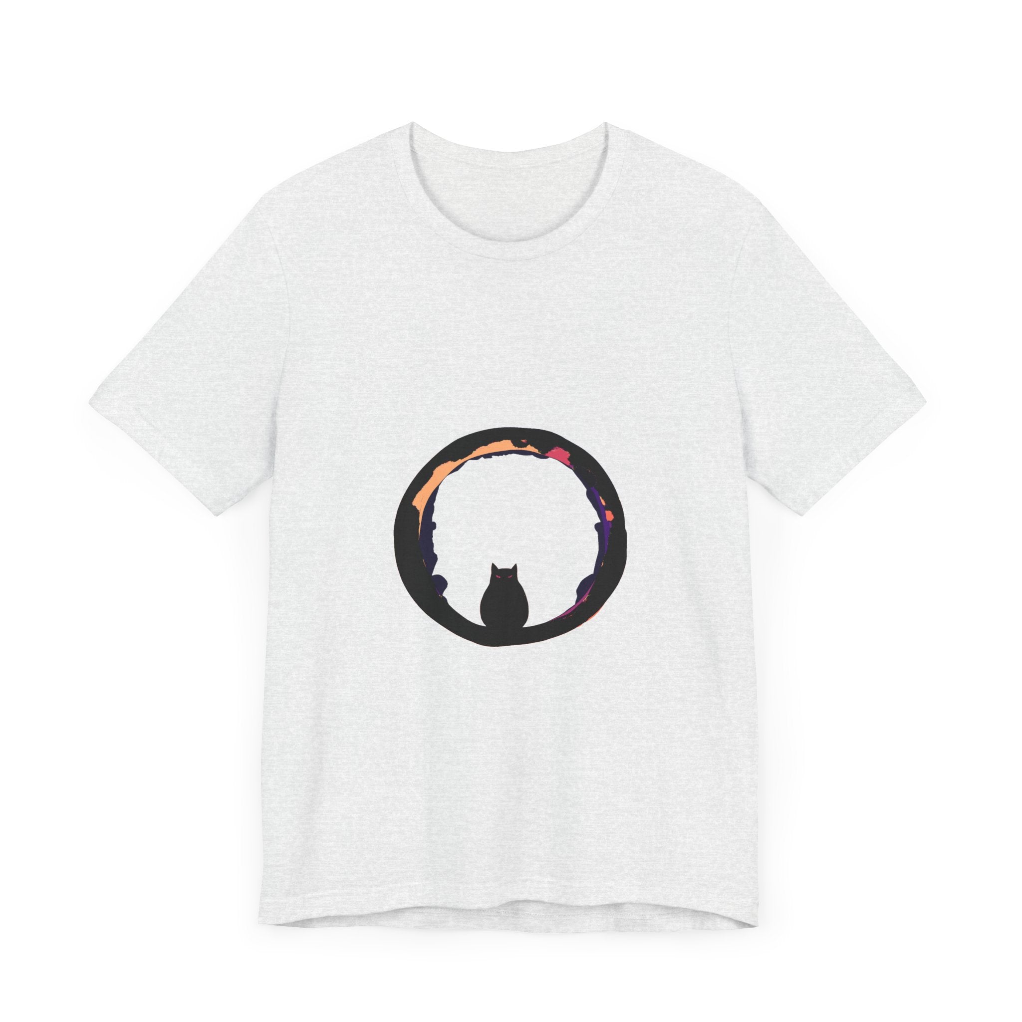 A stylish and spooky black cat mystery moon t-shirt, perfect for Halloween