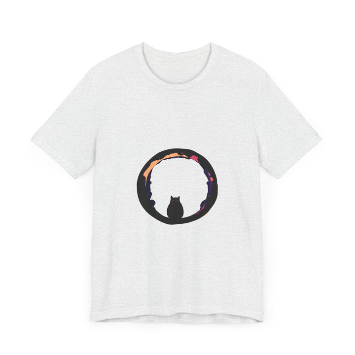 A stylish and spooky black cat mystery moon t-shirt, perfect for Halloween