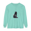 Beautiful long sleeve t-shirt featuring a watercolor design of a black and white cat