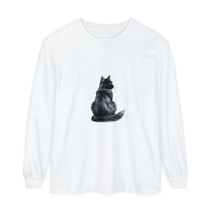 Watercolor black cat design long sleeve t-shirt in a relaxed fit