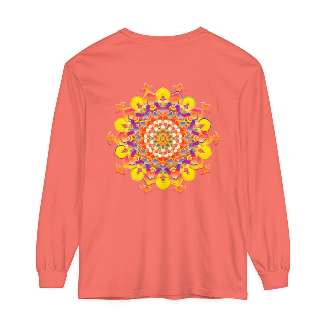 Colorful and intricate mandala design on a unisex long sleeve t-shirt