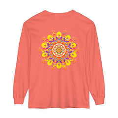 Colorful and intricate mandala design on a unisex long sleeve t-shirt