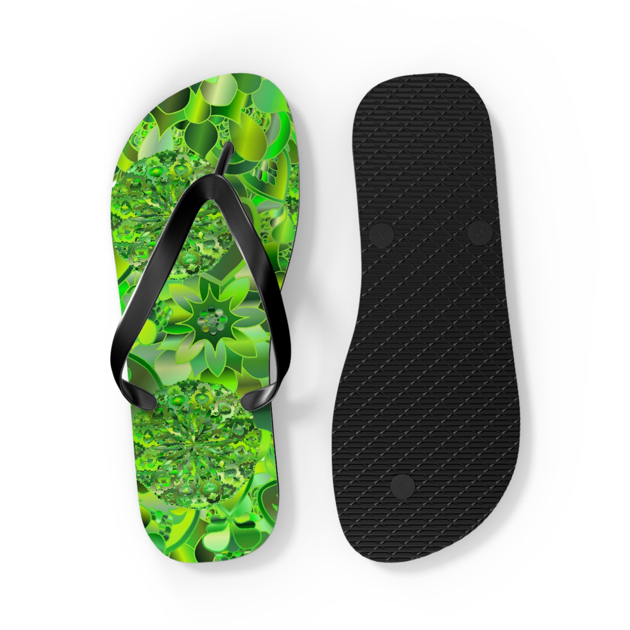 Green Kaleidoscope Flip Flops – Tropical Floral Beach Sandals