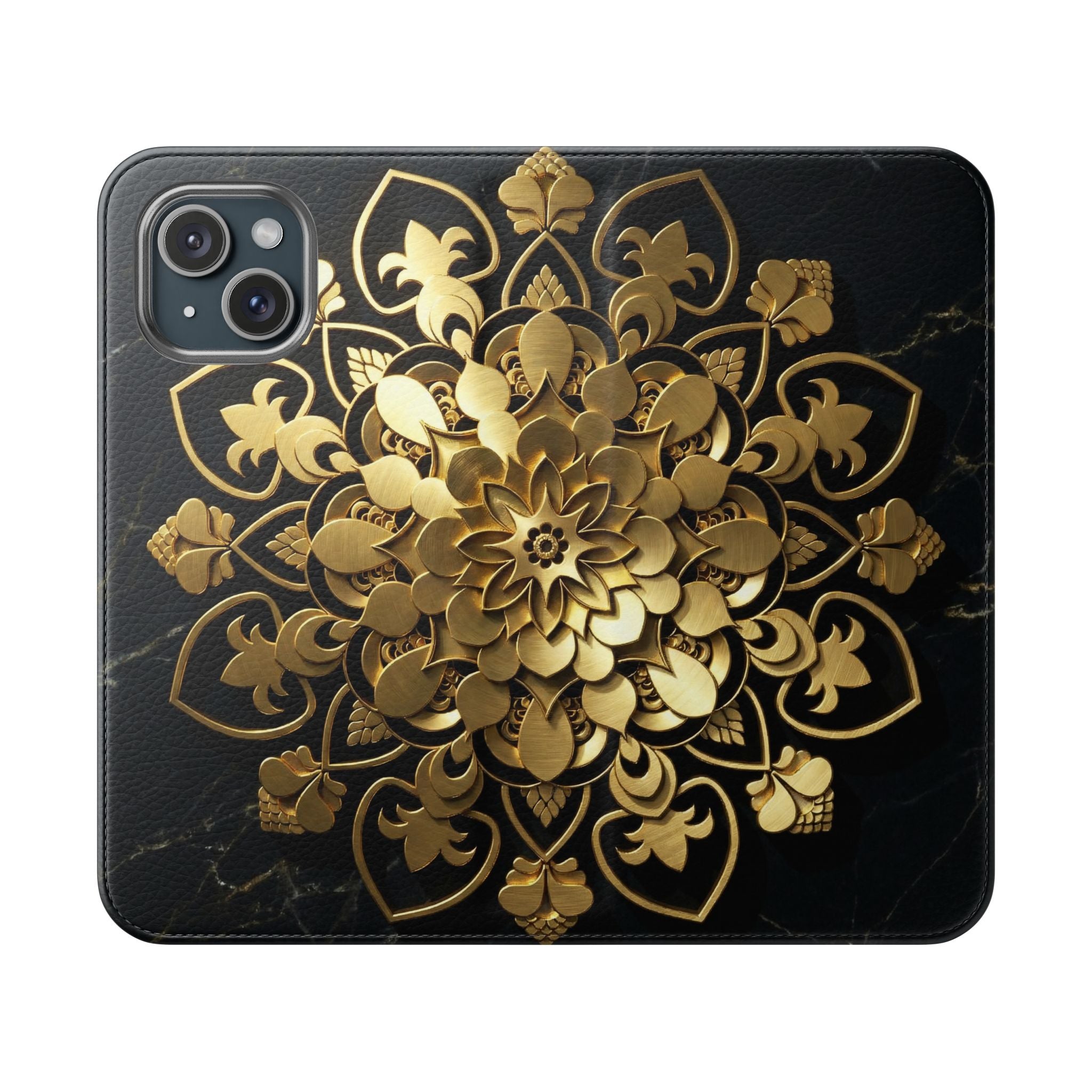 Gold Mandala Flip Phone Case – Luxury Floral Wallet Cover