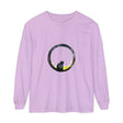 Black Cat Moon Glow Long Sleeve T-Shirt: A black t-shirt featuring a glowing moon with a cat silhouette, perfect for Halloween and cat lovers