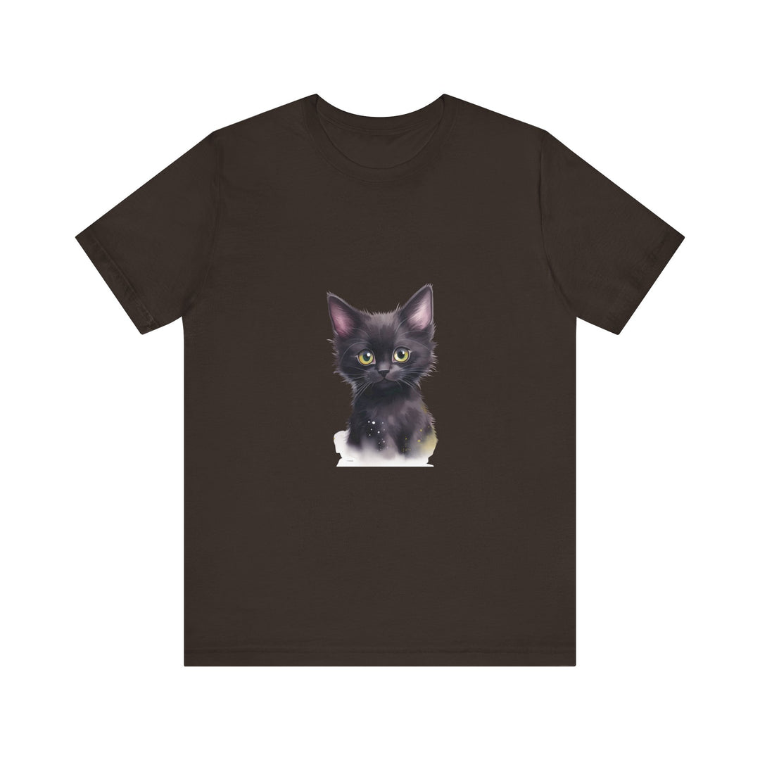 Black short-sleeve tee featuring a mystical black cat design