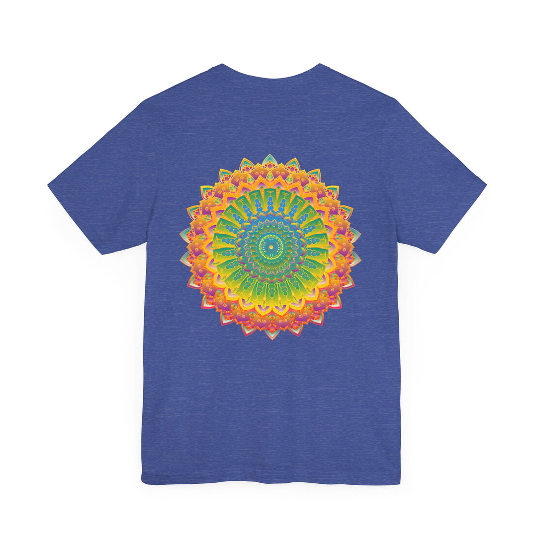 A beautiful and colorful tee featuring a vibrant mandala design, symbolizing spiritual peace and harmony