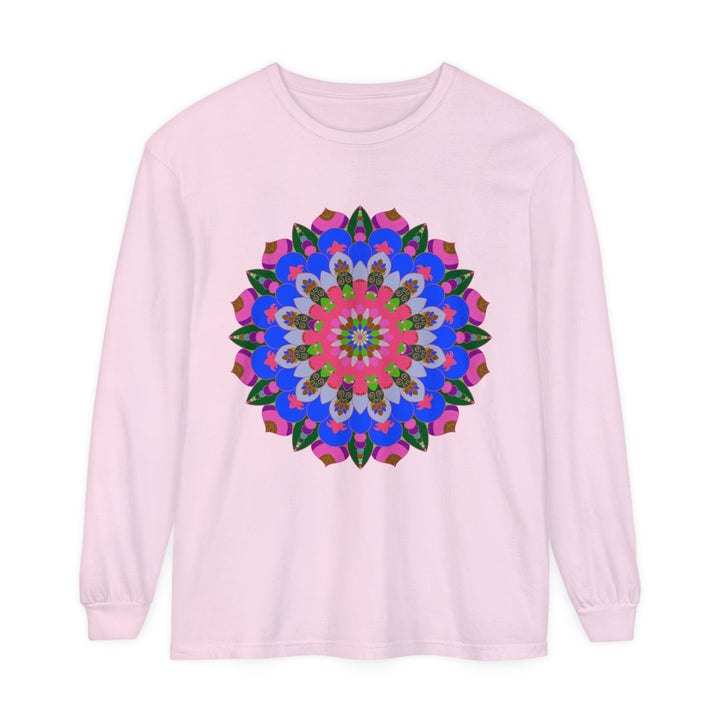 Bohemian-inspired long sleeve t-shirt with a colorful mandala print