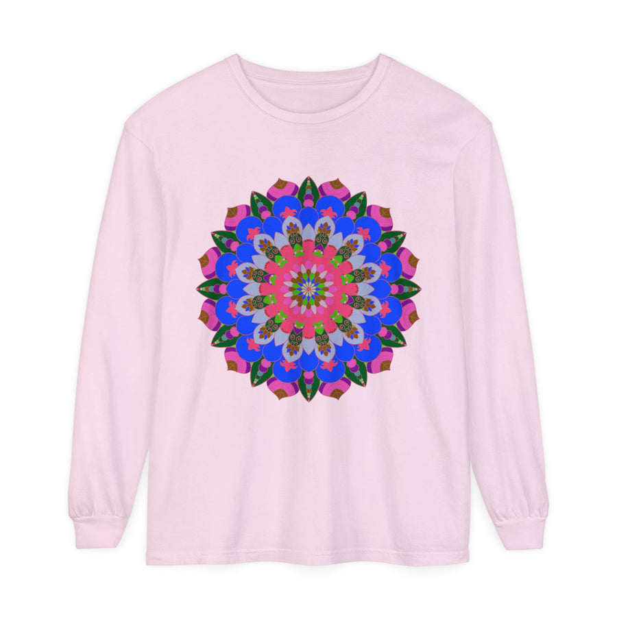 Bohemian-inspired long sleeve t-shirt with a colorful mandala print